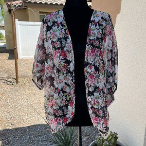 Metallic 49 Kimono Cardigan With Multicolor Floral Print Women Size Small